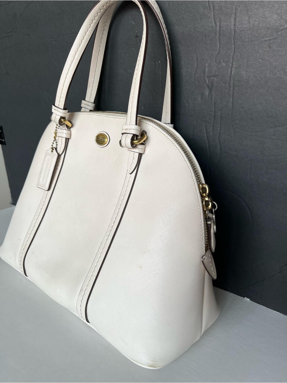 Coach Peyton Cora Satchel Bag Beige Sand Saffiano Leather # F25671 - Picture 16 of 16